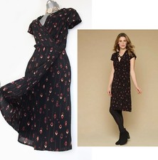 MONSOON UK 12 Black Print Savannah Wrap Style Casual Formal Midi Dress EU 40