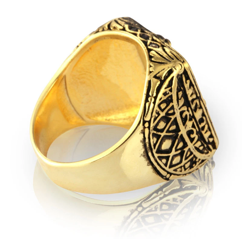Brass Vintage Style Gold Color Men's Eagle Ring Engraved Square Top Size 12 M35 Foto 3 de 3