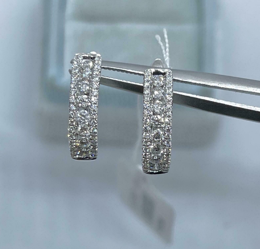 925 Sterling Silver Huggy 0.70 carat pave Moissanite Earrings $65 Pavé Huggie Hoop Earrings – Round Brilliant Moissanite main image 3