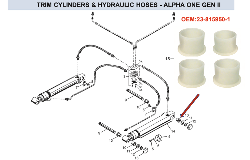 MERCRUISER ALPHA GEN II TRIM CYLINDER BUSHINGS 4 PAC 23-815950 1