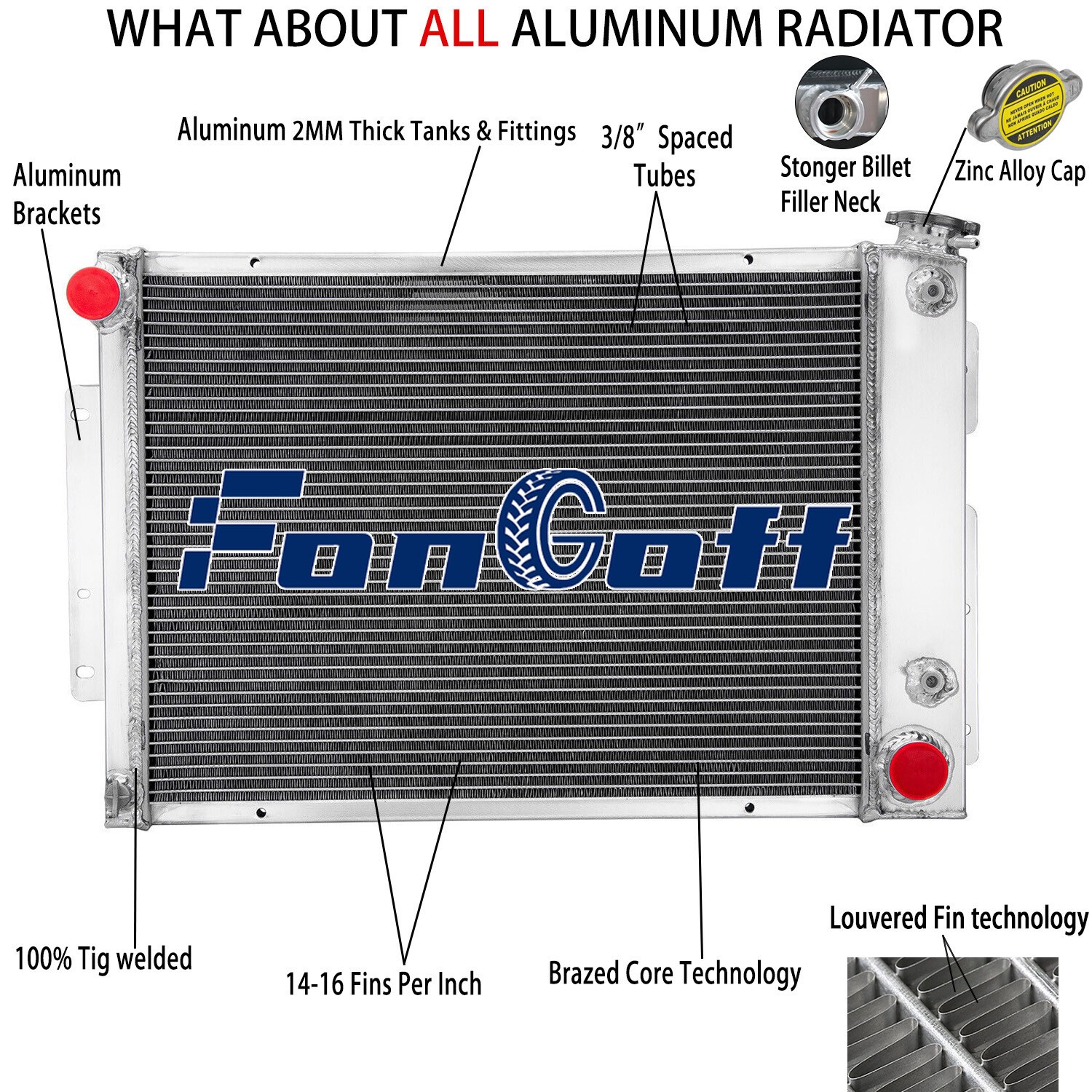 Fits 1967-1969 Chevy Camaro Big Block AT CC370  Aluminum 4 Core Radiator Fongoff