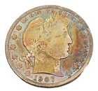 1907 Barber Silver Haft Dollar 50c Circulated G++ Beautiful Rainbows Both Sides