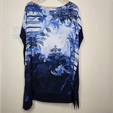 TED BAKER Sheer Blue & White Flowy Scarf Blouse Size Medium