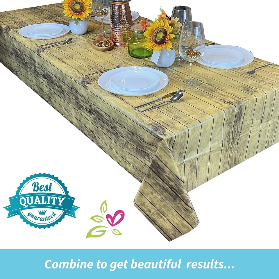 Elegância rústica: pacote com 6 toalhas de mesa descartáveis 54 x 108 grãos de madeira para festas - Imagem 3 de 4