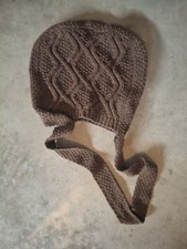 Brown Cable Knit Wool Aviator Ear Flap Winter Hat Unisex Handmade Ski Outdoor