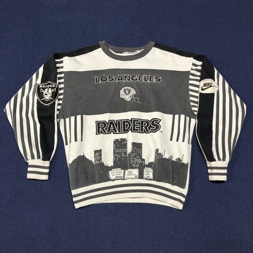 Vtg Distressed 80s Raiders Nike Los Angeles Skyline Striped Sweatshirt