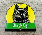 VINTAGE BLACK CAT CIGARETTES GASOLINE OIL PORCELAIN PUMP STATION SIGN