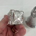 Vintage Salt Pepper Shaker Lot Glass Waffle Pattern Red Cap Art Deco Aluminum — photo 3