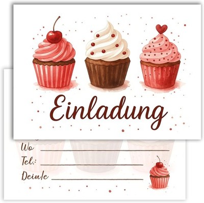 10x Einladungskarten A6 Cupcake Muffin Party Postkarten für Kindergeburtstag