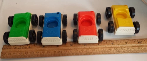 Lot of 4 vintage  Fisher Price Little People Cars (R Y B & G)