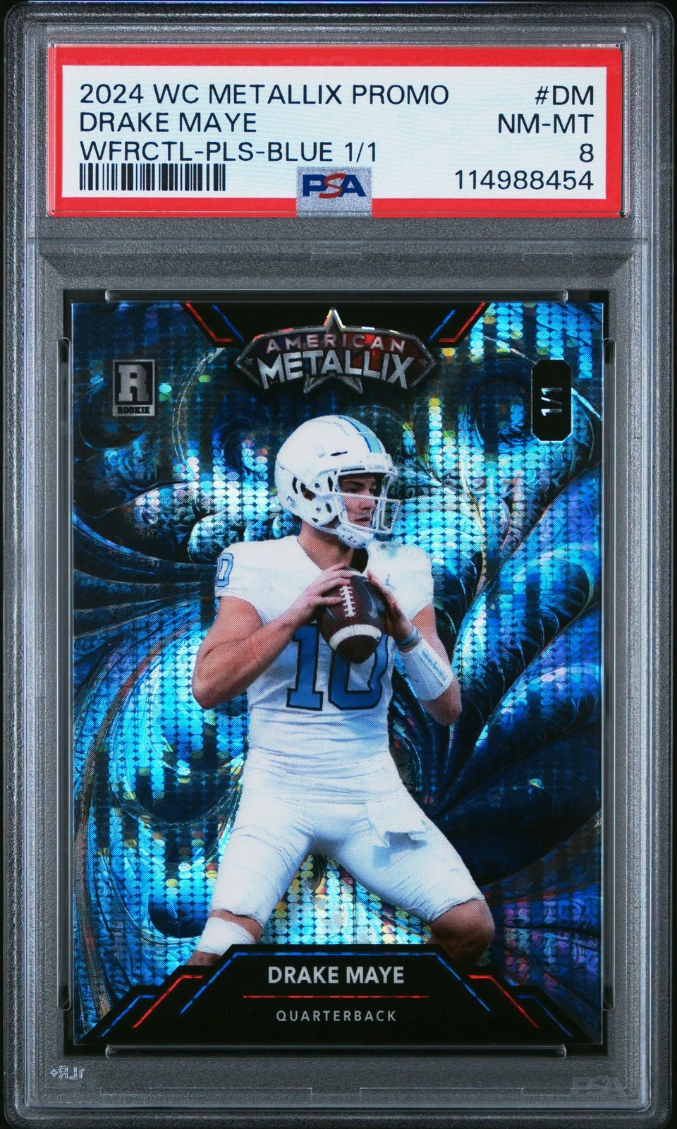 Drake Maye Wild Card American Metallix Promo Pro-Look Wildfractal #DM Pulsar Foil-Blue 1/1