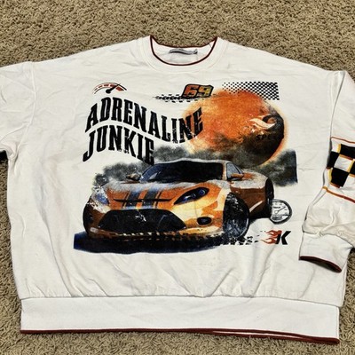 Adika Sweatshirt Womens M White Adrenaline Junkie Racing Checkered Boxy Crop