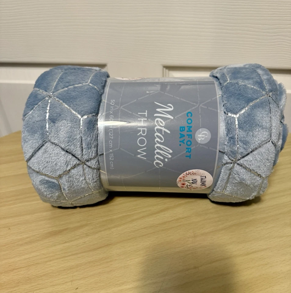 NWT Comfort Bay Light Blue Embossed Accents Throw 50x60 Relaxing Blanket Velvet - Image 4 of 4