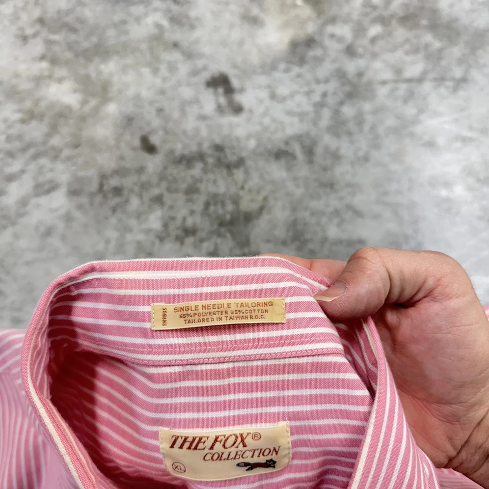 Camisa De Colección The Fox Collection Para Hombre XL Rosa Blanco Rayas Manga Corta Años 80 Foto 3 de 4