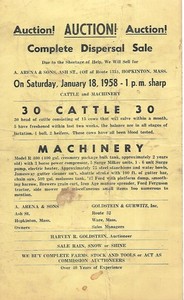 Auction Sale 1958 Arena & Sons Hopkinton, Mass Goldstein & Gurwitz