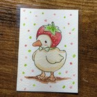 ACEO Original PRINT Painting Duck Wearing Strawberry Hat Angelina Abraham