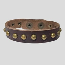 Brown Leather Studded Bracelet Adjustable Snap Closure Rustic Punk Boho...