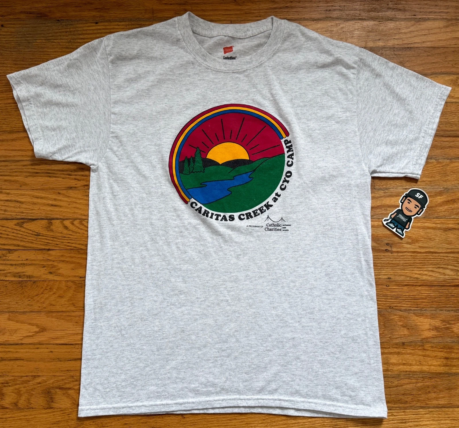 VTG CARITAS CREEK CYO CAMP GREY SHIRT TEE CATHOLIC SCHOOL SAN FRANCISCO MATEO M