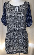 ECOTE Women's Small Mixed Boho Print Slit Sleeves Aztec Mini Artsy DRESS