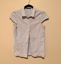 Brandy Melville Blue White Striped Collared Button-Up Shirt Short Sleeve OS