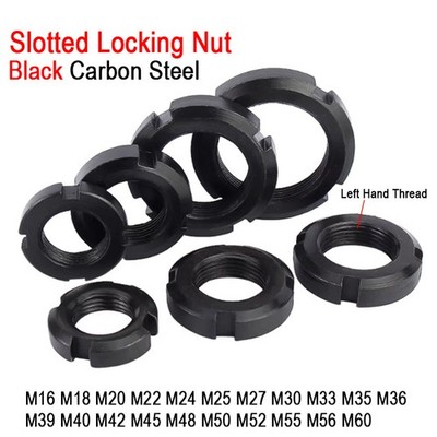 M16-M60 Round Nut Black Carbon Steel Slotted Locking Nut Metric Left Hand Thread
