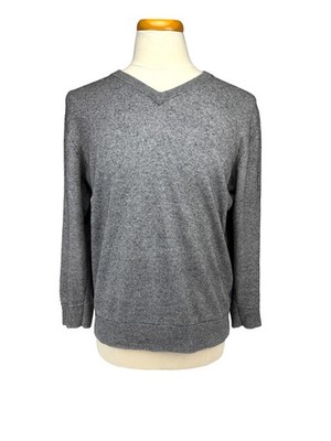 SAINT JAMES Cotton Cashmere Blend Grey V-Neck Logo Sweater Size M