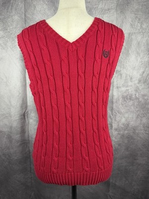 CHAPS Cable Knit Pullunder Rot Youth M 10/12 Damen S Preppy 011