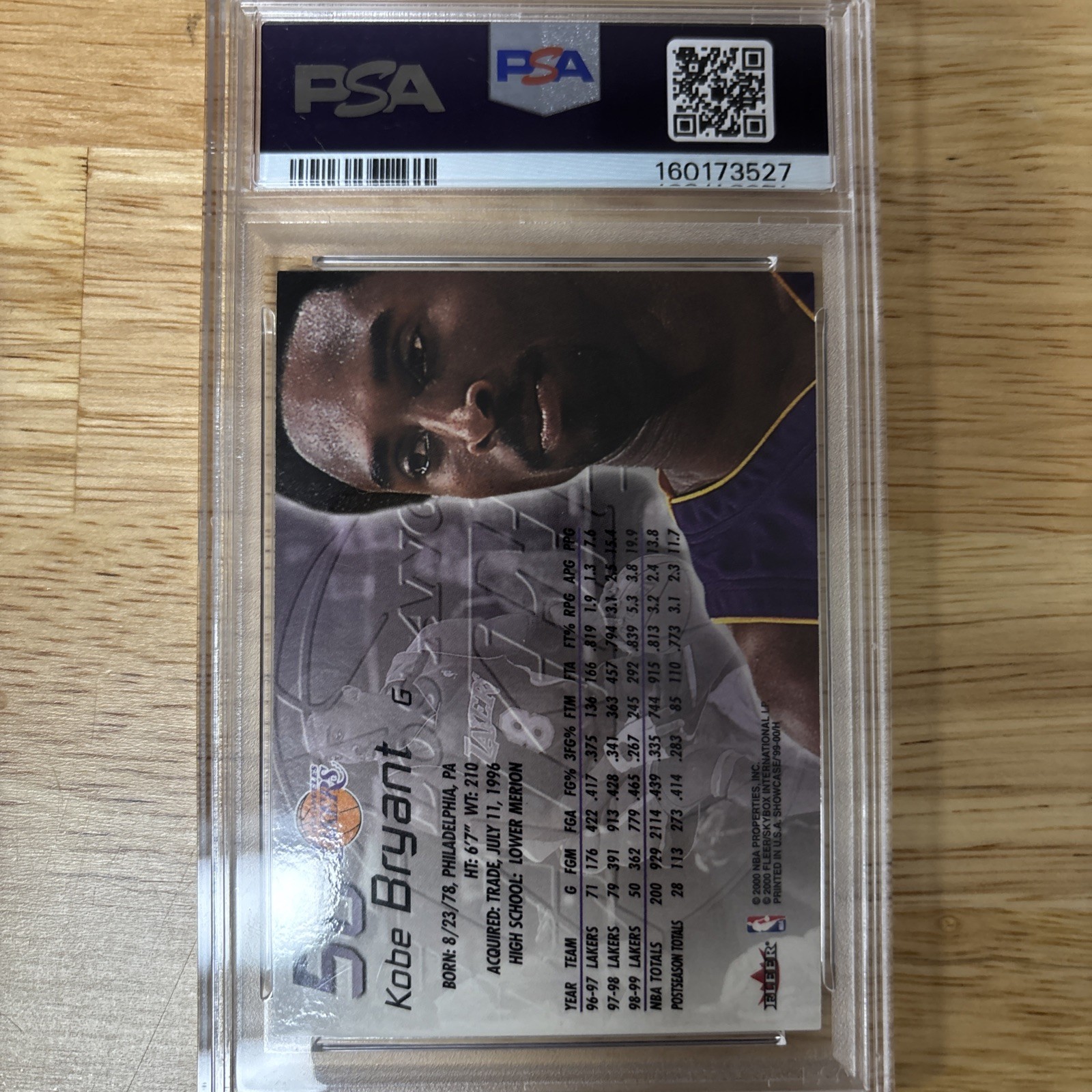 1999 Flair Showcase Kobe Bryant #50 PSA 8 NM-MT Lakers HOF view 2