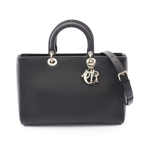 Christian Dior Lady D-Sire Large shoulder crossbody Handbag leather Black Used