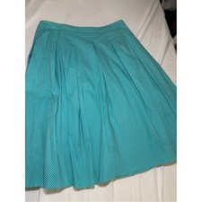 Talbots Women's Size 8 Teal Polka Dot A-Line Pleated Lined Skirt