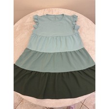 SHEIN Babydoll Dress Womens Size L Multicolor Colorblock Tiered Ruffle NEW!