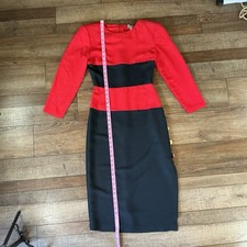 VINTAGE Leslie Lucks Dress Women's 8 Red Black Colorblock Sheath USA Made #3A2