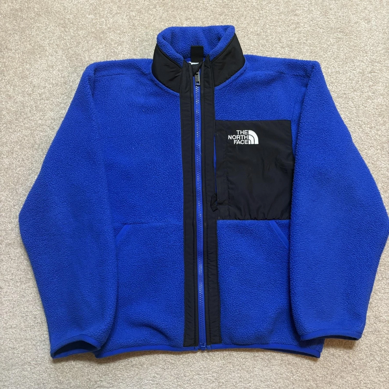 The North Face Jacket Boys Small 7/8 Blue Fleece Sherpa Full Zip Pockets Outdoor