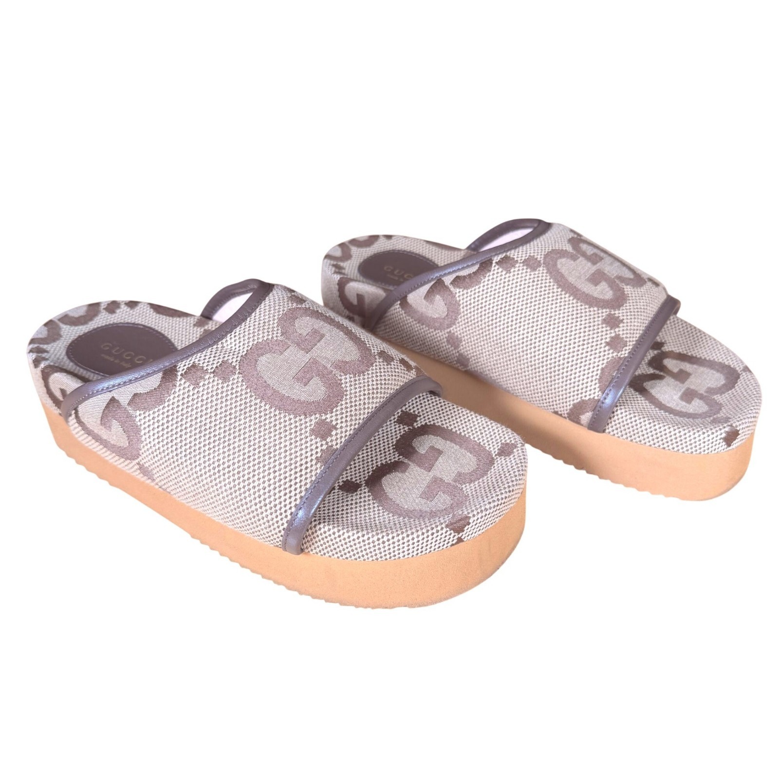 Gucci Monogram Jumbo GG Nappa Samoa Platform 40mm Slide Sandals Size EU 37 US 7