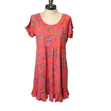Fresh Produce Short Sleeve Dress XXL Pink Floral Striped Cotton Beach Plus Size