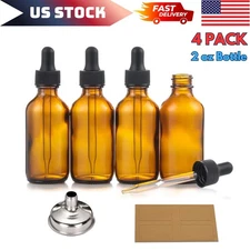 4 Pack 2 Oz Amber Glass Eye Dropper Bottles with Funnel for Essential Oils