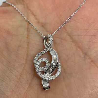 1.6Ct Baguette Lab Created Diamond Beautiful Swirl Pendant 14K White Gold Plated