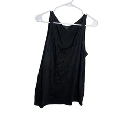 Talbots Blouse Women's Large Black Super Soft Pima Cotton Tank Shirt Solid Basic