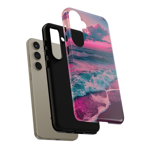 For iPhone | Samsung Galaxy | Pixel Phone Case - Pink Tranquil Beach Waves Neon - 第 103/191 張圖片