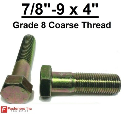 7/8-9 x 4'' Hex Bolt Yellow Zinc Plated Grade 8 Cap Screw Coarse Thread
