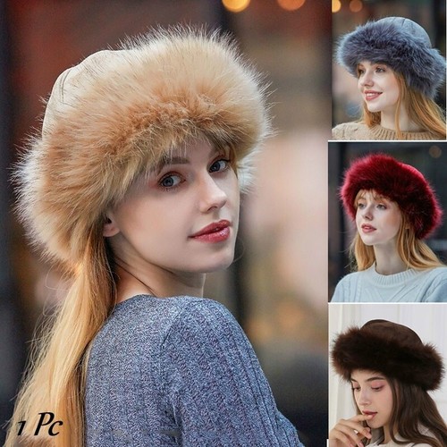 Womens Russian Fluffy Faux Fox Fur Hat 