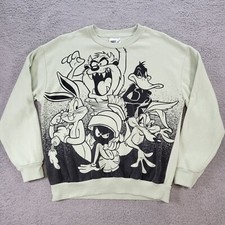 Looney Tunes Sweatshirt Light Green Size Large Bugs Bunny, Daffy, Taz, Wile E C