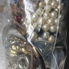 Mixed Lot Jewelry 1 Lb Bag 1 Wearable Repair Craft VTG-Now Beads, Metal, Leather