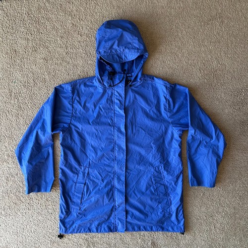 Lands End Jacket Womens Large 14-16 Full Zip Hood Blue Pockets Polyvinyl