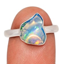 Natural Ethiopian Opal Polish Rough 925 Silver Ring Jewelry s.7.5 CR74394