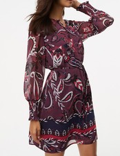 NWT Ann Taylor LOFT Paisley Print Chiffon Smocked Cuff Dress Size LP