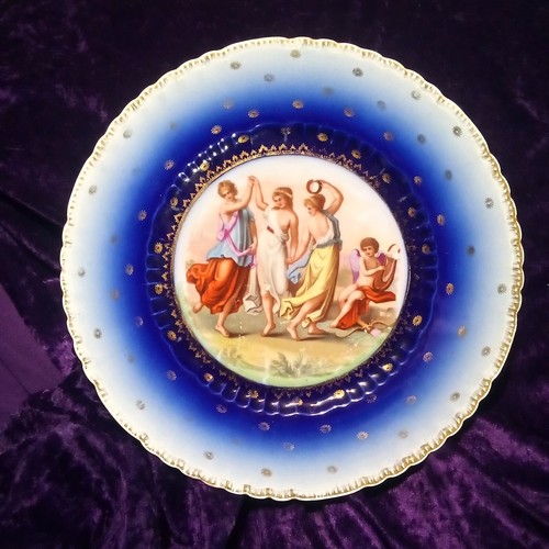 Victoria Carlsbad Austria Large 11.5”Cobalt Portrait Plate 3 Maidens & Cherub - Picture 16 of 17