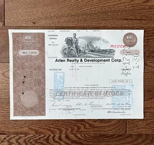 Vintage Arien Realty Development Corporation Stock Certificate