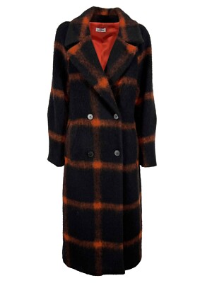 CARLA MONTANARINI cappotto lana doppiopetto nero quadri arancio CMC0025 R80
