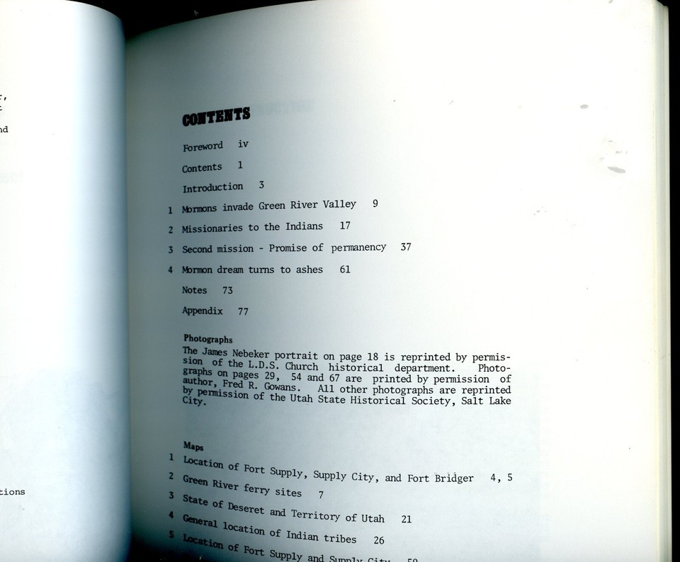 Utah History Fort Supply, Brighan Young's Green River Experiment, SC